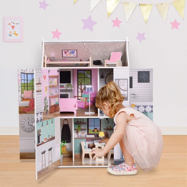 Olivia's Little World Openable Wooden Dollhouse for 12 Dolls - MadeInUSA - Image 3