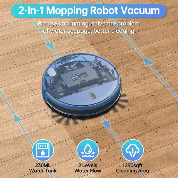 Robot Vacuum Cleaner, Robot Vacuum and Mop Combo Compatible with Alexa/WiFi/App, Self-Charging, 230ML Water Tank for Pet Hair, Hard Floors and Low Pile Carpet (Blue) - MadeInUSA - Image 4