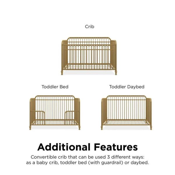 Little Seeds Raven 3-in-1 Convertible Metal Crib, JMPA Certified, Gold - MadeInUSA - Image 3