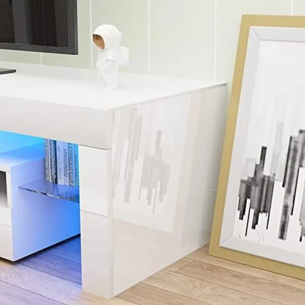 JDZHAPPYLIFE LED TV Stand for 50/55/60 inch TV  High Glossy Modern Entertainment Center with Drawer and Led Lights  Television Table Media Console for Living Game Room Bedroom  Black - MadeInUSA - Image 4