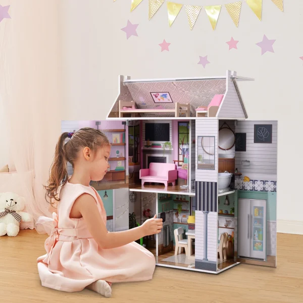 Olivia's Little World Openable Wooden Dollhouse for 12 Dolls - MadeInUSA - Image 4