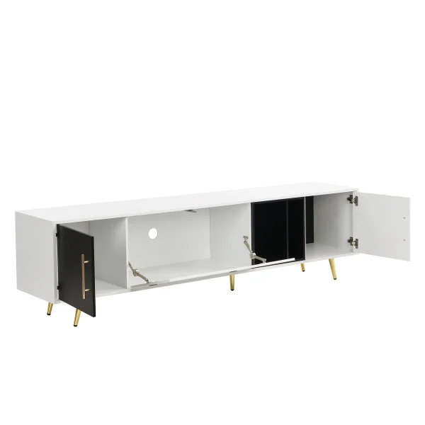 ON-TREND Stylish TV Stand with Golden Metal Handles&Legs, Two-tone Media Console for TVs Up to 80", Fluted Glass Door TV Cabinet with Removable Compartment for Living Room, White - MadeInUSA - Image 9