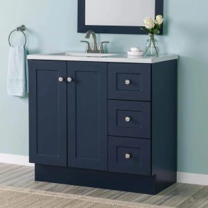 Glacier Bay Bannister 37 in. W x 19 in. D x 35 in. H Single Sink Bath Vanity in Deep Blue with White Cultured Marble Top - MadeInUSA