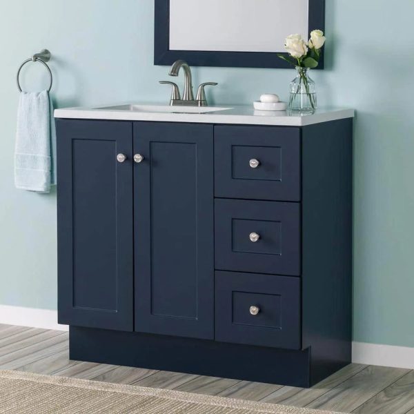 Glacier Bay Bannister 37 in. W x 19 in. D x 35 in. H Single Sink Bath Vanity in Deep Blue with White Cultured Marble Top - MadeInUSA