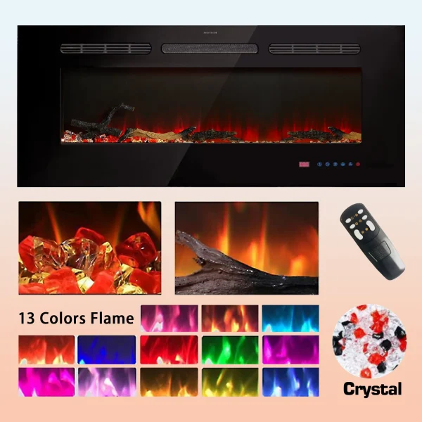 VECELO 39.4 inch Electric Fireplace, Recessed Wall Mounted Electric Fireplace Inserts, Ultra Thin Adjustable Flame Colors & Speed Fireplace, Fireplace with Touch Screen and Remote Control, Black - MadeInUSA