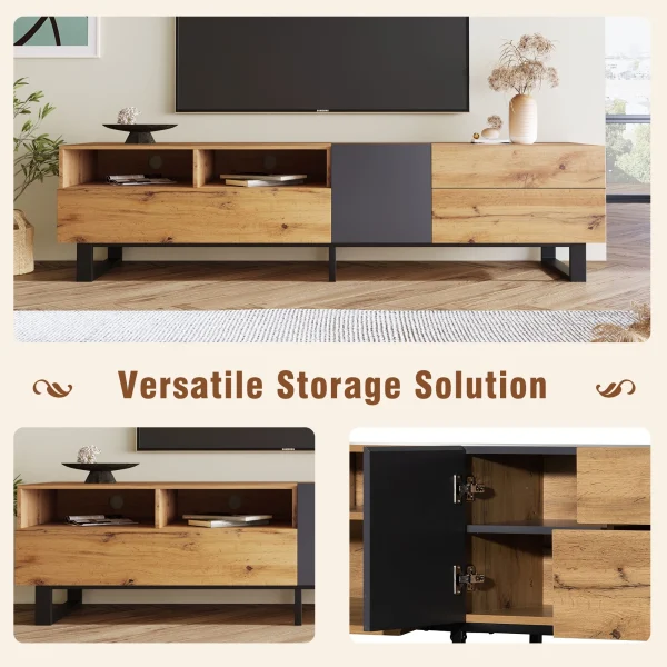 Modern TV Stand for 80'' TV with Double Storage Space, Media Console Table, Entertainment Center with Drop Down Door for Living Room, Bedroom, Home Theatre - MadeInUSA - Image 4