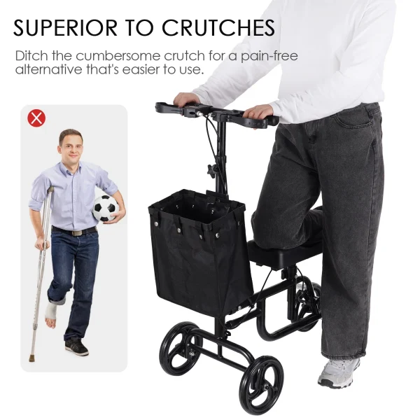 Naipo Steerable Knee Walker Economy Knee Scooter with Dual Braking System & Storage Basket, Crutch Alternative for Foot Injuries, Black - MadeInUSA - Image 3