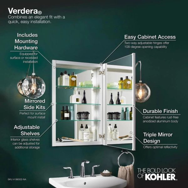 Kohler 99002-Na Verdera 20" W x 30" H Aluminum Medicine Cabinet - MadeInUSA - Image 11