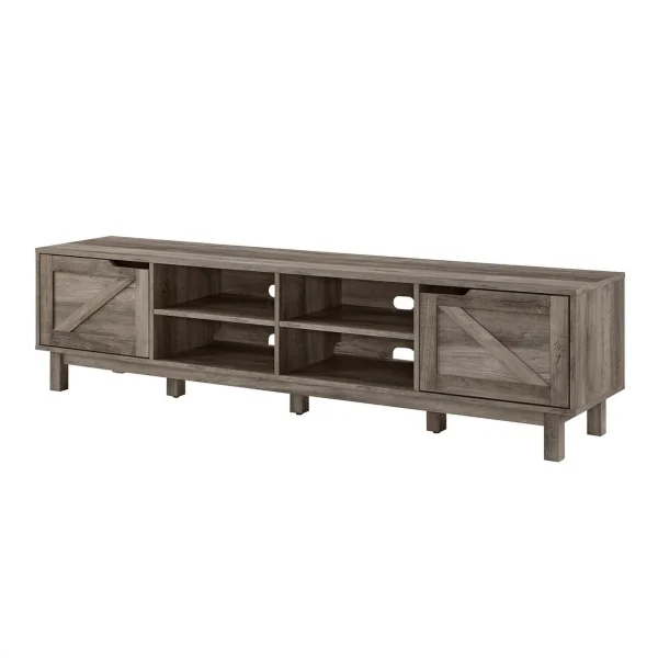 Pemberly Row Contemporary 70"Simple Wood Barndoor TV Stand in Gray - MadeInUSA - Image 6