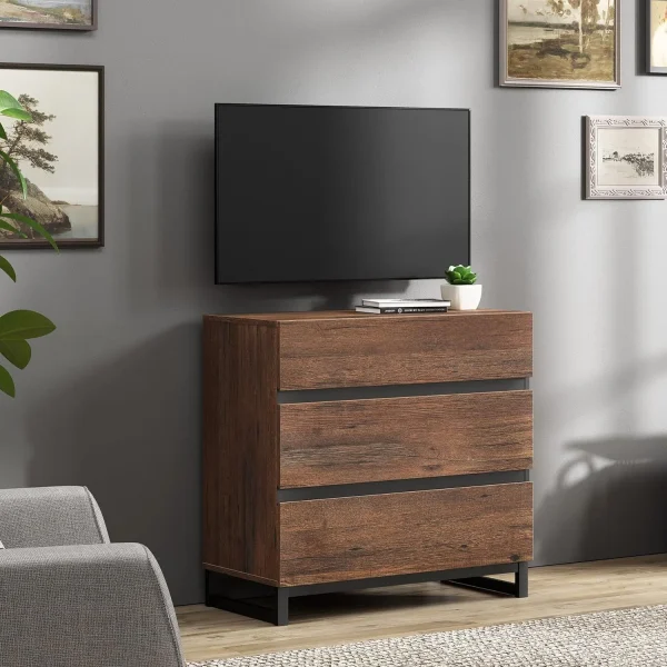 Modern TV Stand for TVs up to 42 inch, Entertainment Center TV Console with 3 Drawers & Metal Base, Media Console for Living Room, Bedroom, Brown - MadeInUSA - Image 2