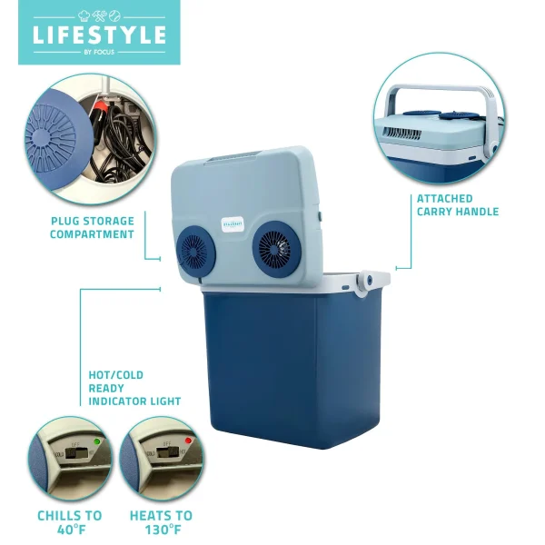 Lifestyle 34-Quart Electric Cooler/Warmer with Dual AC and DC Power Cords (Blue) - MadeInUSA - Image 4