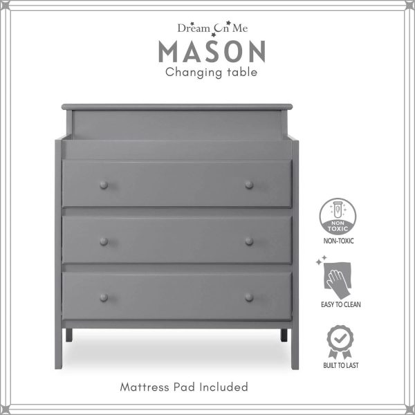 Dream on Me Mason Modern Changing Table with Free Changing Pad in Steel Grey - MadeInUSA - Image 3