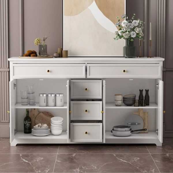 59.1''Sideboard Buffet White Mid-Century Modern Contemporary Lacquered - Black - MadeInUSA - Image 5