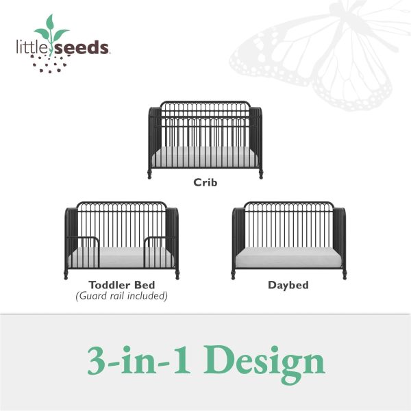 Little Seeds Raven Metal 3-in-1 Convertible Nursery Crib, Black - MadeInUSA - Image 4