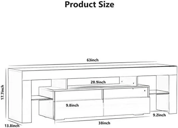 JDZHAPPYLIFE LED TV Stand for 50/55/60 inch TV  High Glossy Modern Entertainment Center with Drawer and Led Lights  Television Table Media Console for Living Game Room Bedroom  Black - MadeInUSA - Image 5