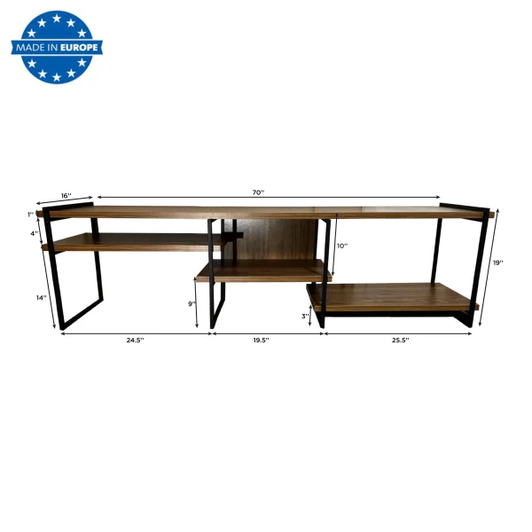 Casamudo Modern 3 Compartment TV Stand, Rustic Storage Media Console, Livingroom Furniture with Storage - MadeInUSA - Image 5