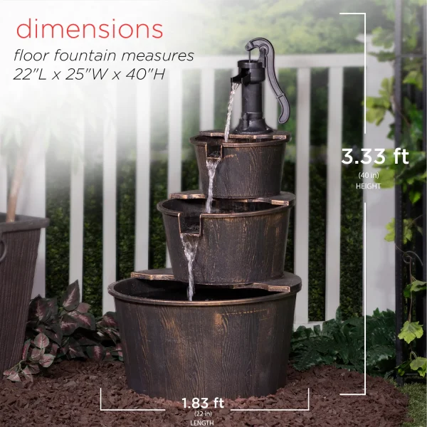 Alpine Corporation 40 Three Tier Pump Outdoor Fountain Decor, Brown - MadeInUSA - Image 3