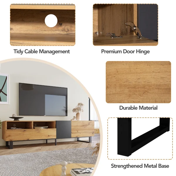 Modern TV Stand for 80'' TV with Double Storage Space, Media Console Table, Entertainment Center with Drop Down Door for Living Room, Bedroom, Home Theatre - MadeInUSA - Image 5