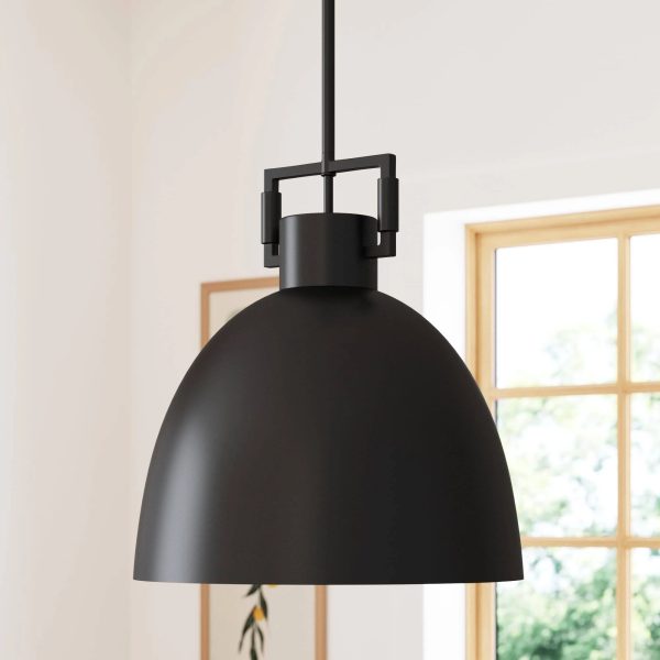 Nathan James Leigh Ceiling Hanging Pendant Light with Oversized Shade and Adjustable Cord - Black Metal - MadeInUSA - Image 6