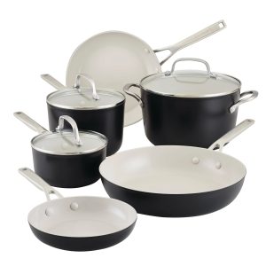 KitchenAid Hard-Anodized Ceramic Nonstick 9-Piece Cookware Set, Black - MadeInUSA
