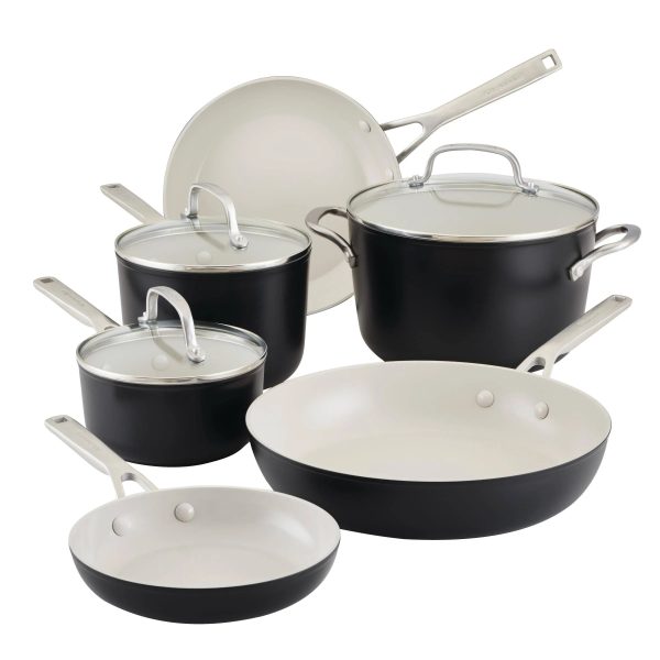 KitchenAid Hard-Anodized Ceramic Nonstick 9-Piece Cookware Set, Black - MadeInUSA