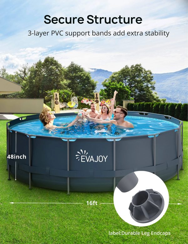 Evajoy 16ft x 48in Metal Frame Swimming Pool Set, Round Above Ground Pool Set with 2000 GPH Sand Filter Pump, Pool Ladder, Ground Cloth, Pool Cover - MadeInUSA - Image 6