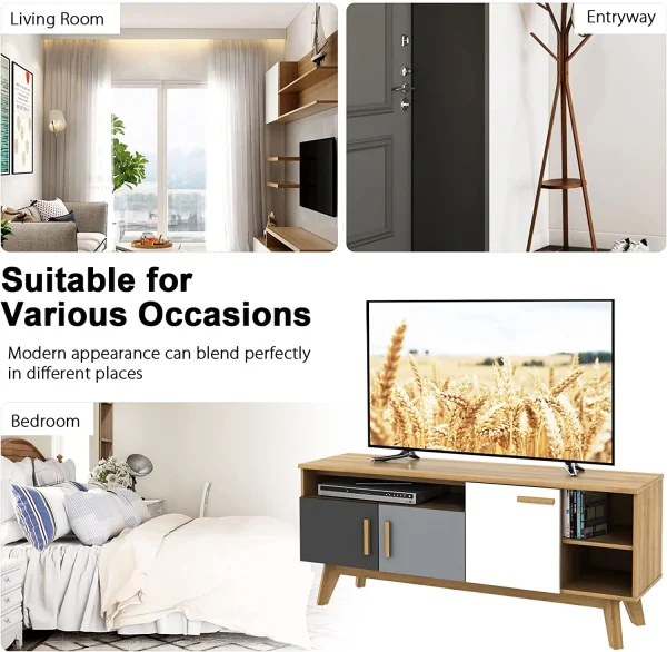Modern TV Stand, Wood TV Console Table for TVs up to 65 Inch, Entertainment Center with 3 Storage Cabinets & 3 Open Shelves, Media Console TV Cabinet for Living Room Bedroom (Natural) - MadeInUSA - Image 9