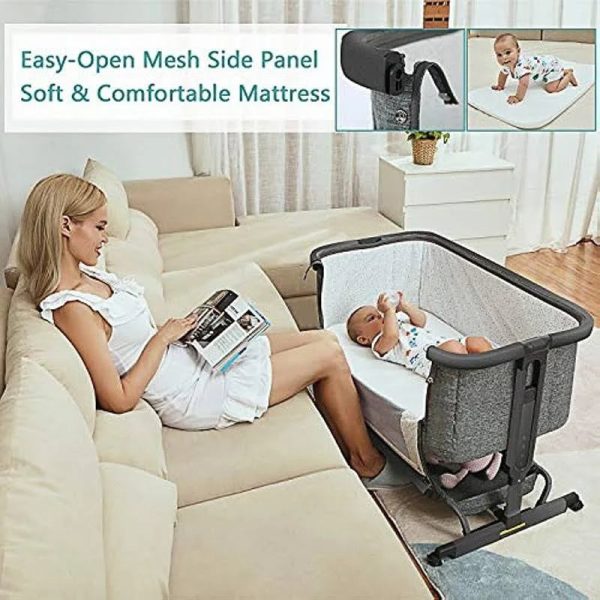 AMKE 3 in 1 Baby Bassinets,Bedside Sleeper for Baby,Baby Cradle with Storage Basket, Easy to Assemble Bassinet for Newborn/Infant, Adjustable - MadeInUSA - Image 3