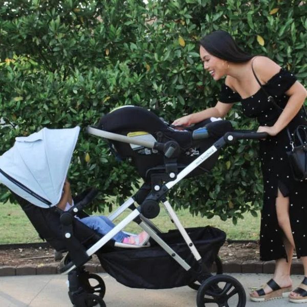 Mockingbird Single-to-Double Stroller 2.0 in Black/Watercolor Canopy/Penny Leather - MadeInUSA - Image 5