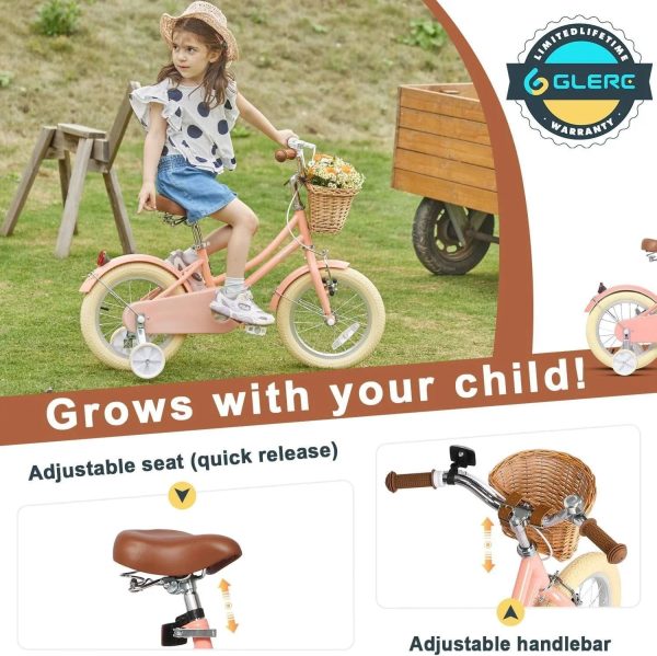 Glerc Little Molly 12 inch Kids Girls Bike for1 2-5 Years Old Child and Toddler, Peach, Size: 12 inch with Training Wheels, Orange - MadeInUSA - Image 7