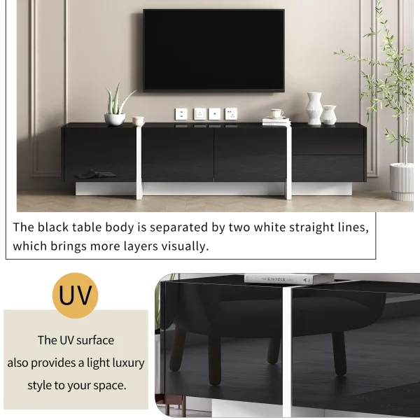 EUROCO Mid-Century Modern TV Stand Up to 80"Contemporary Rectangle ,Unique Style TV Console Table with Cabinet&High Gloss UV Surface for Living Room Bedroom - MadeInUSA - Image 3