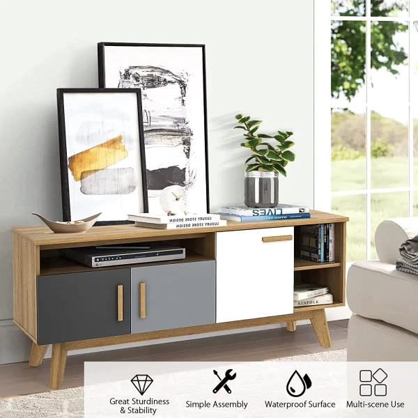 Modern TV Stand, Wood TV Console Table for TVs up to 65 Inch, Entertainment Center with 3 Storage Cabinets & 3 Open Shelves, Media Console TV Cabinet for Living Room Bedroom (Natural) - MadeInUSA - Image 8