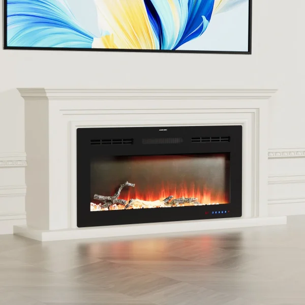 VECELO 39.4 inch Electric Fireplace, Recessed Wall Mounted Electric Fireplace Inserts, Ultra Thin Adjustable Flame Colors & Speed Fireplace, Fireplace with Touch Screen and Remote Control, Black - MadeInUSA - Image 6