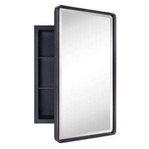 TEHOME Farmhouse 16 in. W x 24 in. H Recessed Rectangular Metal Framed Bathroom Medicine Cabinets with Mirror in Bronze, Oil Rubbed Bronze - MadeInUSA