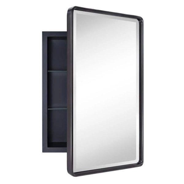 TEHOME Farmhouse 16 in. W x 24 in. H Recessed Rectangular Metal Framed Bathroom Medicine Cabinets with Mirror in Bronze, Oil Rubbed Bronze - MadeInUSA