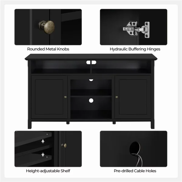 Topeakmart 58in Modern MDF TV Stand with Seperated Shelf & 6 Compartments for TVs up to 65in, Black - MadeInUSA - Image 10