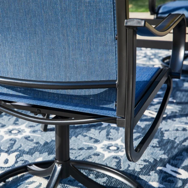 MF Studio Set of 2 Outdoor Patio Swivel Dining Chairs with Breathable Textilene Seat, Black & Blue - MadeInUSA - Image 6