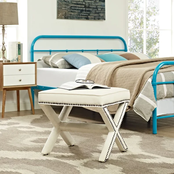 Modern Contemporary Urban Design Bedroom Living Room Bench, White Ivory, Fabric - MadeInUSA - Image 2