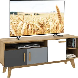 Modern TV Stand, Wood TV Console Table for TVs up to 65 Inch, Entertainment Center with 3 Storage Cabinets & 3 Open Shelves, Media Console TV Cabinet for Living Room Bedroom (Natural) - MadeInUSA