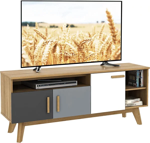 Modern TV Stand, Wood TV Console Table for TVs up to 65 Inch, Entertainment Center with 3 Storage Cabinets & 3 Open Shelves, Media Console TV Cabinet for Living Room Bedroom (Natural) - MadeInUSA