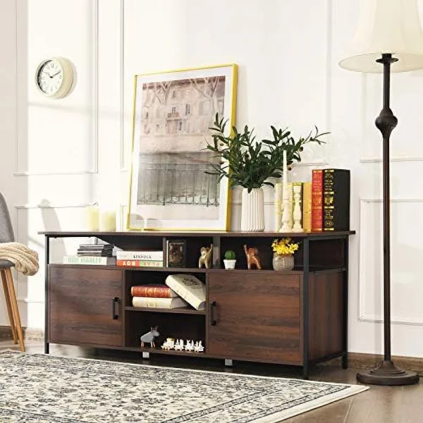NLTBONNIE TV Stand for TVs up to 65u201D  58u201D TV Console Table w/ 2 Cabinets &amp; Adjustable   Media Entertainment Center w/Cable Manage Holes  TV  Cabinet for Living Room (Rustic - MadeInUSA - Image 3