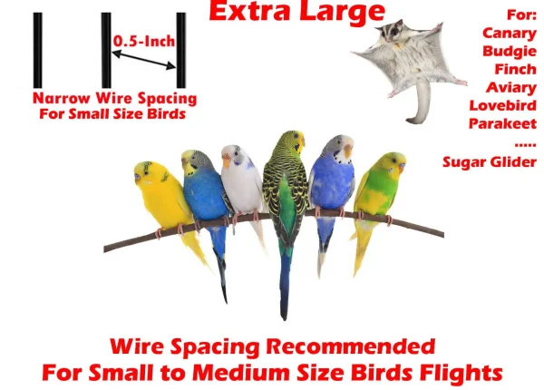 X-LARGE 64 Deluxe Bird Canary Parakeet Cockatiel Lovebird Finches Breeding Nest Doors Flight Cage with Removable Rolling Stand - MadeInUSA - Image 2