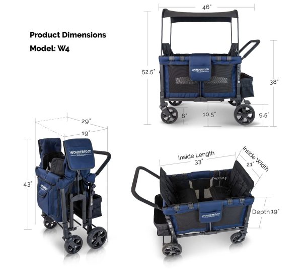 Wonderfold W4 Original Quad (4 Seater) Stroller Wagon - Black - MadeInUSA - Image 2