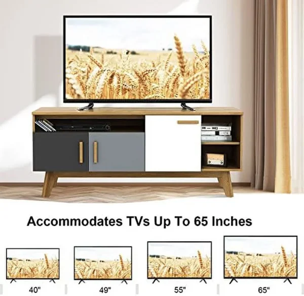 TJBOLIFE Modern TV Stand  Wood TV Console Table for TVs up to 65 Inch  Entertainment Center with 3  Cabinets &amp; 3 Open Shelves  Media Console TV Cabinet for Living Room Bedroom (Natura - MadeInUSA - Image 5