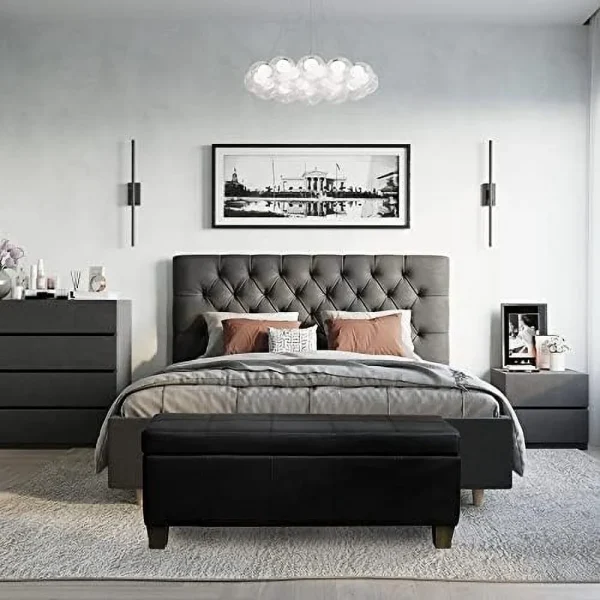 ZWNLKQG Ottoman Premium Leather Bench with Lift-up Lid Safety Hinge Multi-Functional  Space for Bedroom and Living Room  Black - MadeInUSA - Image 2