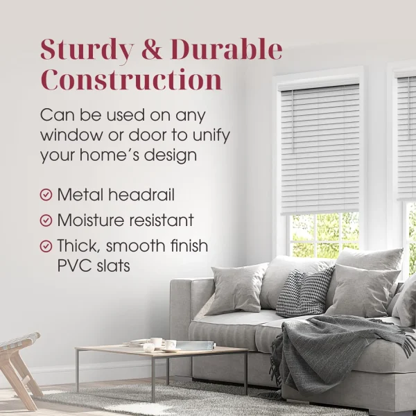 ARLO BLINDS Faux Wood Blind with Crown Valance - 48W x 84H, White, Cordless 2" Slat Horizontal Blind - for Kitchen, Bedroom, Living Room, Doors - MadeInUSA - Image 3