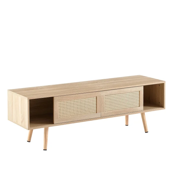 Rattan TV Stand with Storage - Natural - MadeInUSA - Image 8