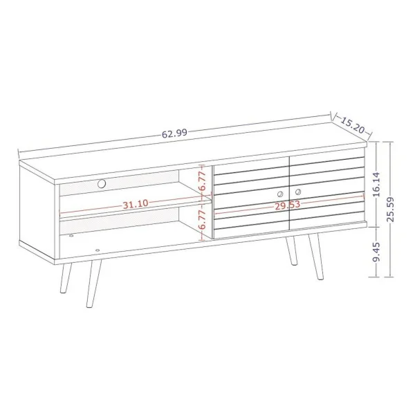 Pemberly Row Mid-Century Solid Wood TV Stand for TVs up to 60"in White - MadeInUSA - Image 9
