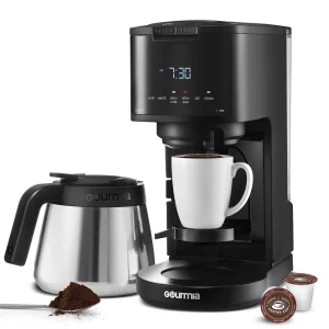 New Gourmia Single Serve + 12 Cup Drip Coffee Maker, Thermal Carafe - MadeInUSA