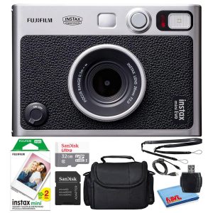 Fujifilm Instax Mini Evo Instant Film Camera (Black) with 20 Films + 32GB Card - MadeInUSA